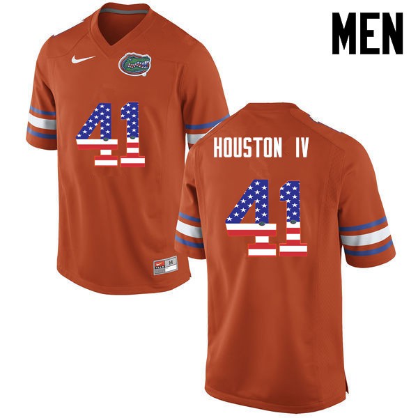 Florida Gators Men #41 James Houston IV College Football Jersey USA Flag Fashion Orange